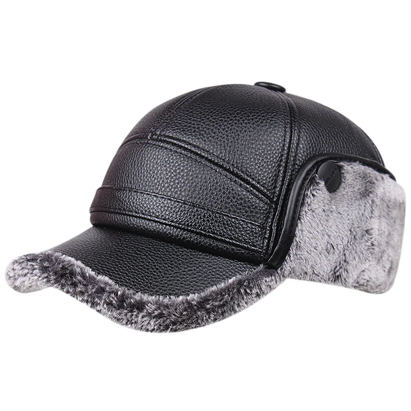 2020 noi de iarna cald pălărie de vârstă mijlocie, șepci de baseball pentru bărbați în aer liber ureche capace îngroșat cald Piele bomber pălărie ~ Pălării pentru bărbați | www.calitanase.ro